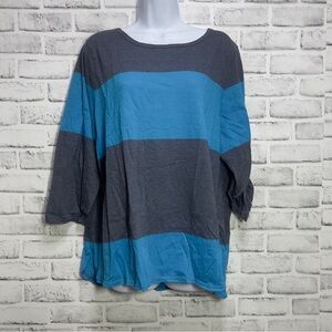 Derek Heart Plus Size Blouse Roll Tab Stripe 3X